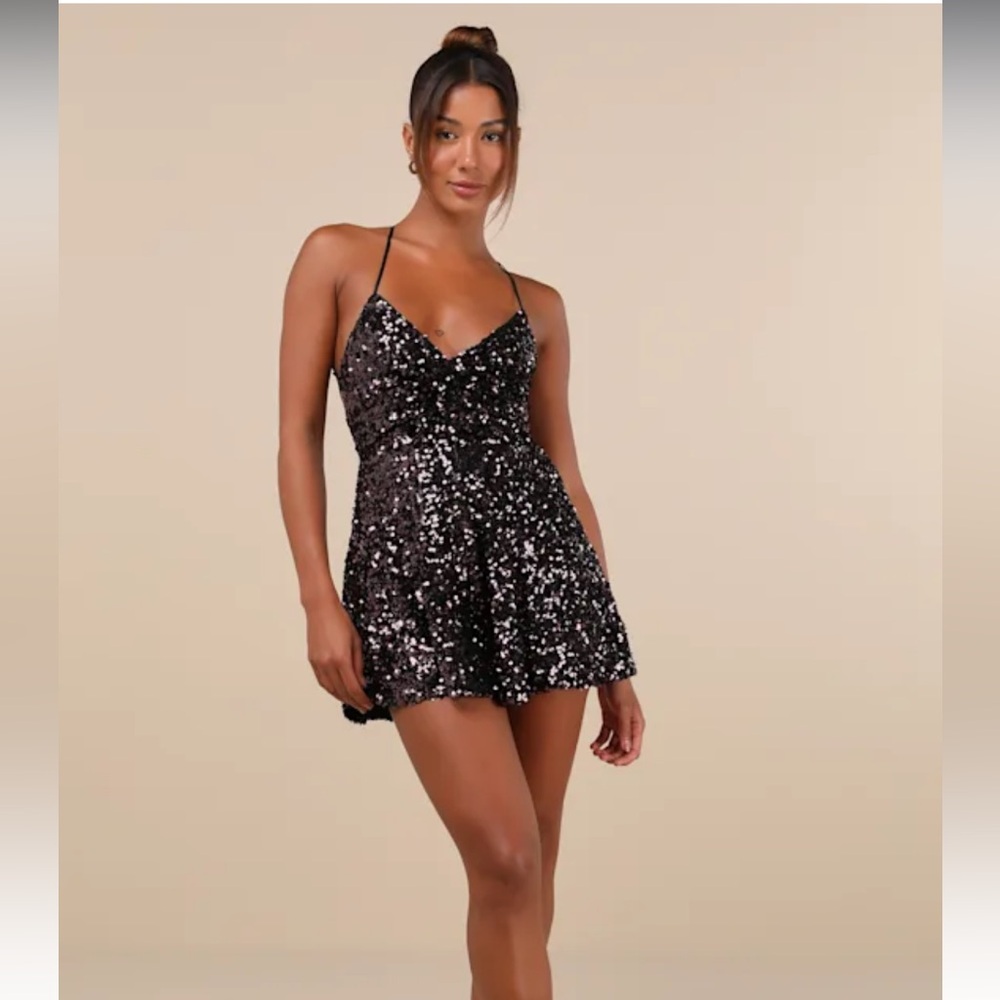Lulu's Glittering Charm Plum Sequin Knot-Front Romper